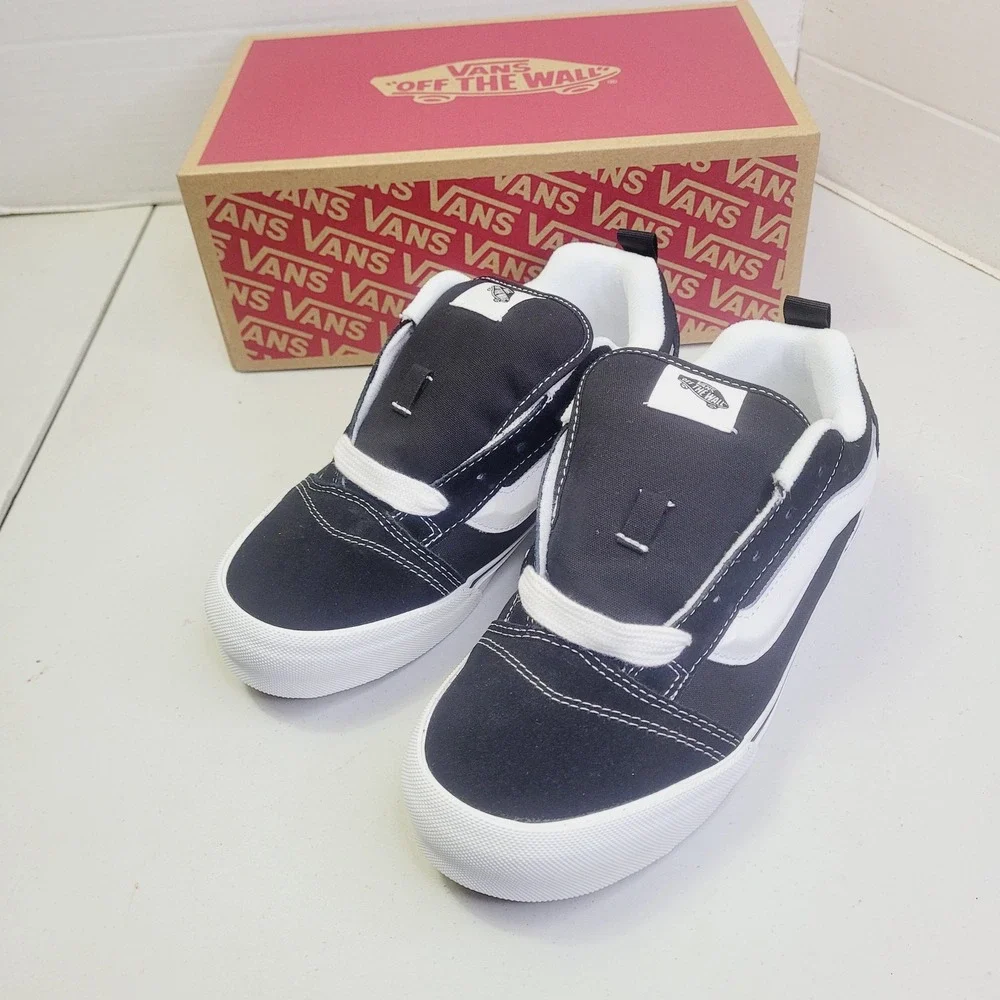 Vans Kids Knu Skool Skate Shoes Size 7Y Black White Puffy Suede Sneakers